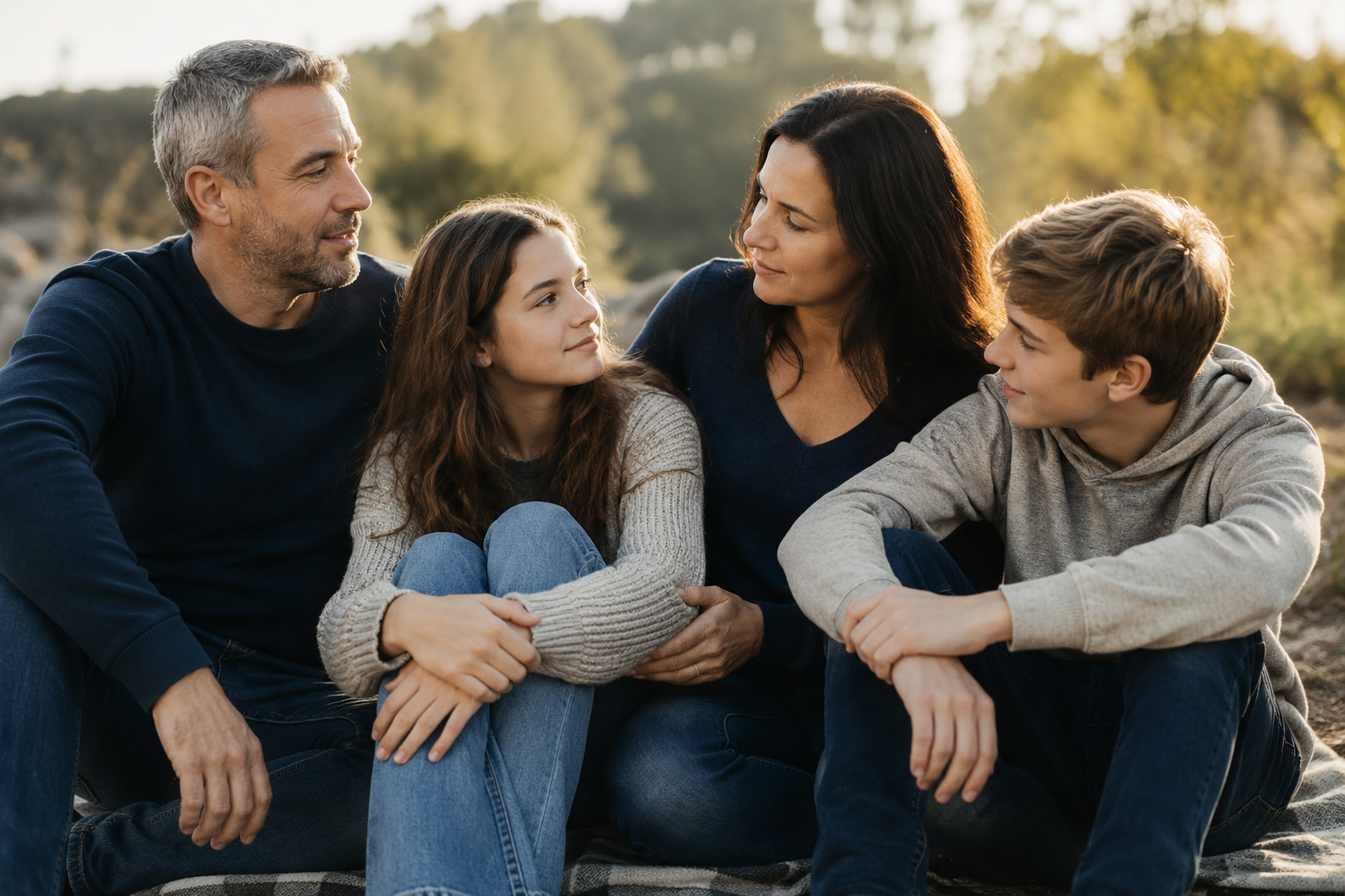 Veteran and family support in a calm outdoor setting reflecting OpsCheck's high-trust care approach.